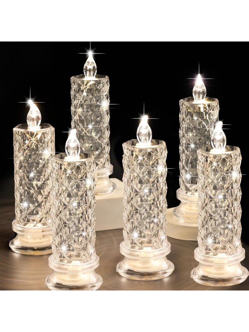 New 6PCS Rose Halo LED Flameless Candles, Battery Operated Crystal Light